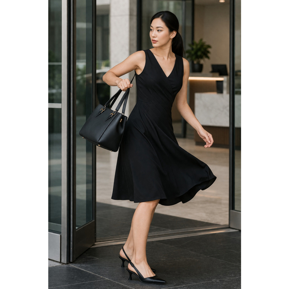 Anne Klein Dresses & Skirts - Anne Klein 6 Black Sleeveless V-Neck Midi Dress Fit Flare Work Office Career